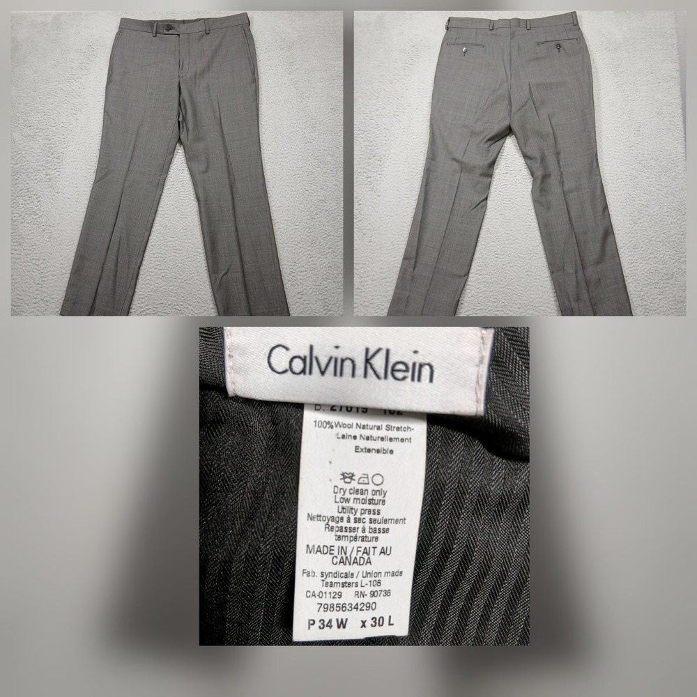 Calvin Klein Wool Dress Pants Men 34x30 Gray Natural Stretch Canada Made